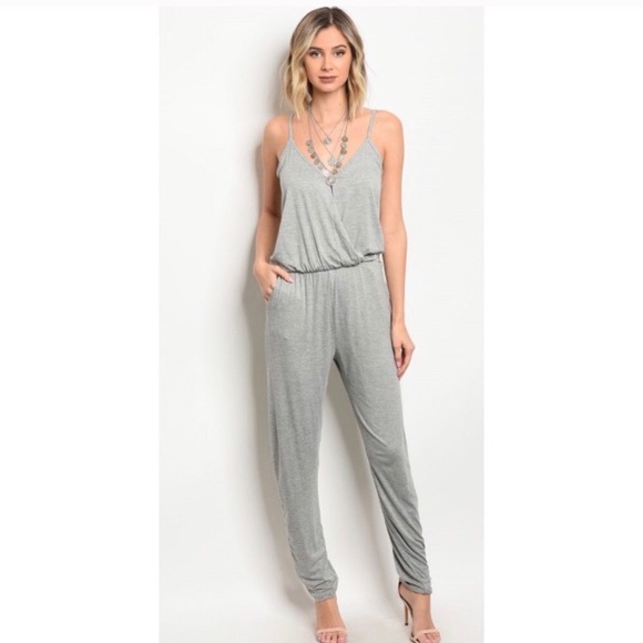 ☝️Last One ☝️ Heather Gray Drape Jumpsuit - Picture 2 of 3